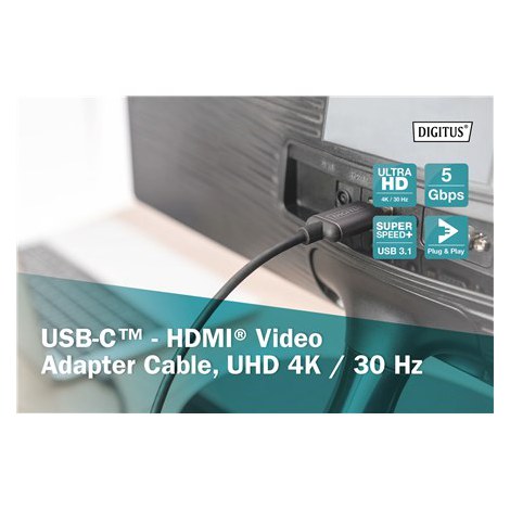 Digitus Video adapter cable | 19 pin HDMI Type A | Male | 24 pin USB-C | Male | Black | 1.8 m - 4